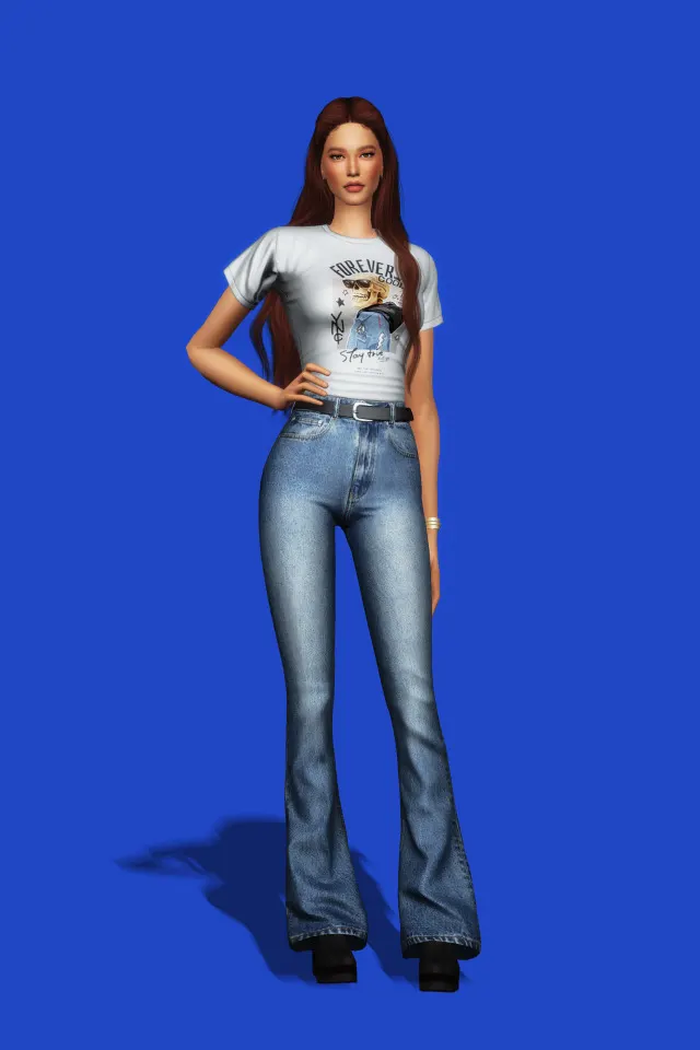 Vista previa de Slim Fit Tee · Belted Bootcut Jeans, ropa de gorillax3-cc para Los Sims 4.