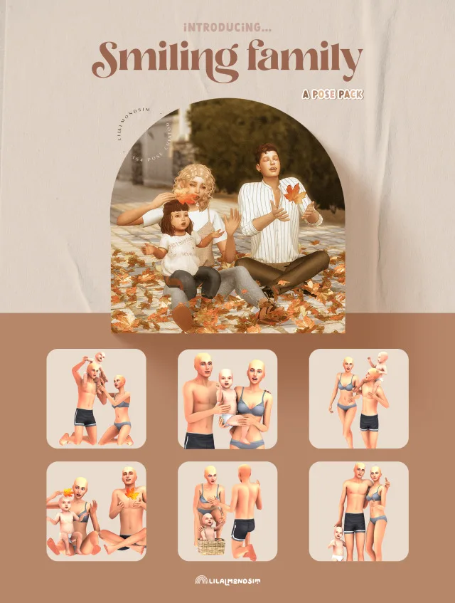 Vista previa de Smiling family β ππππ ππππ, poses de lilalmondsim para Los Sims 4.