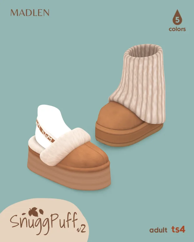 Vista previa de Snuggpuff v2 two adorable new pairs have joined, zapatos de madlensims para Los Sims 4.