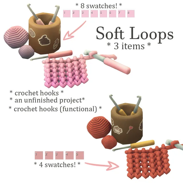 Vista previa de Soft loops crochet clutter mini set a, decoración de tamsiecc para Los Sims 4.