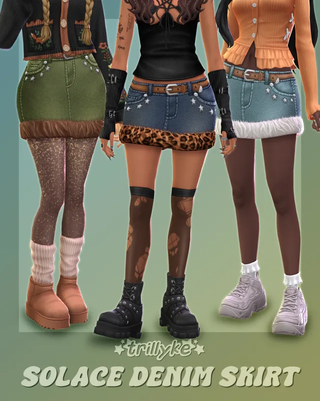 Vista previa de Solace Denim falda, ropa de trillyke para Los Sims 4.
