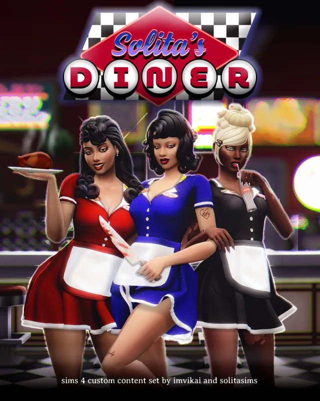Vista previa de SOLITA'S DINER - A cabello colección (8 ITEMS), cabello de imvikai para Los Sims 4.