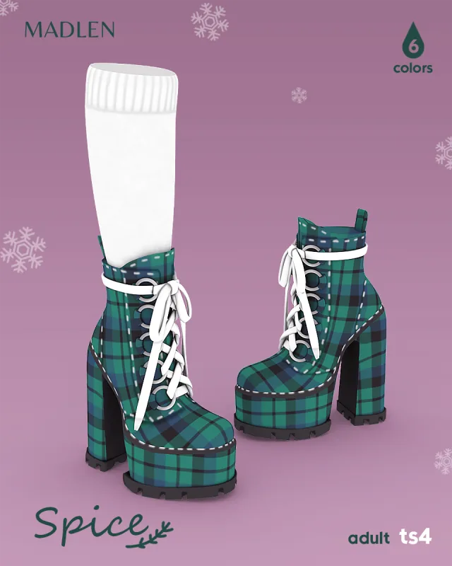 Vista previa de Spice boots just now plaid perfection elevate, zapatos de madlensims para Los Sims 4.