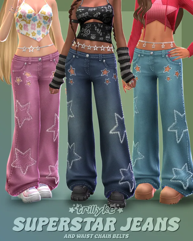 Vista previa de Superstar Jeans & Waist Chain Belts, ropa de trillyke para Los Sims 4.