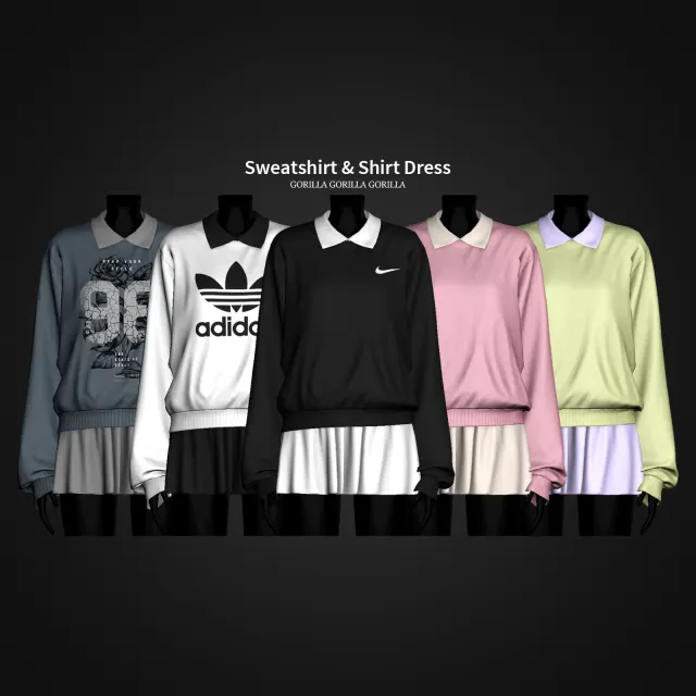 Vista previa de Sweatshirt & Shirt vestido, ropa de gorillax3-cc para Los Sims 4.