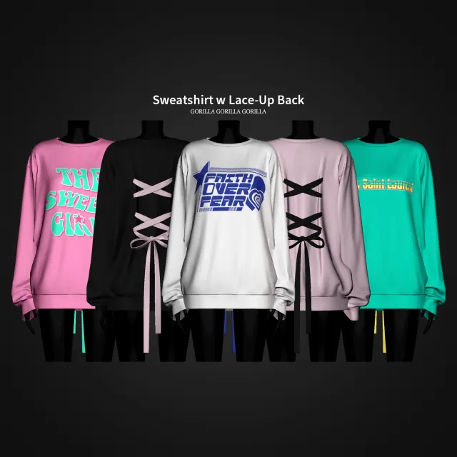 Vista previa de Sweatshirt w Lace-Up Back, crear un sim de gorillax3-cc para Los Sims 4.