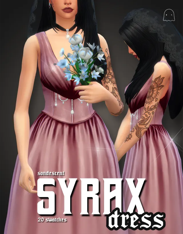 Vista previa de SYRAX vestido, ropa de sondescent para Los Sims 4.