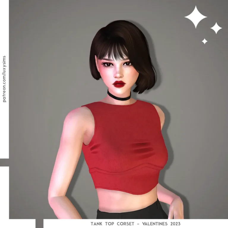 Vista previa de Tank Top Corset - Valentines 2023, ropa de luxysims para Los Sims 4.