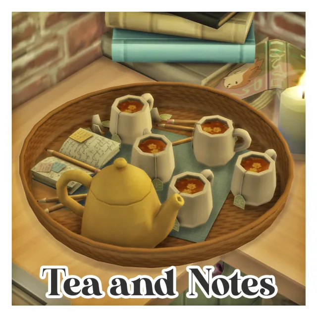 Vista previa de Tea and Notes︎ A Functional drink tray with a custom buff!, construir y comprar de tamsiecc para Los Sims 4.