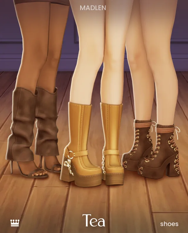 Vista previa de Tea shoe set if your simmies love a chunky heel, zapatos de madlensims para Los Sims 4.