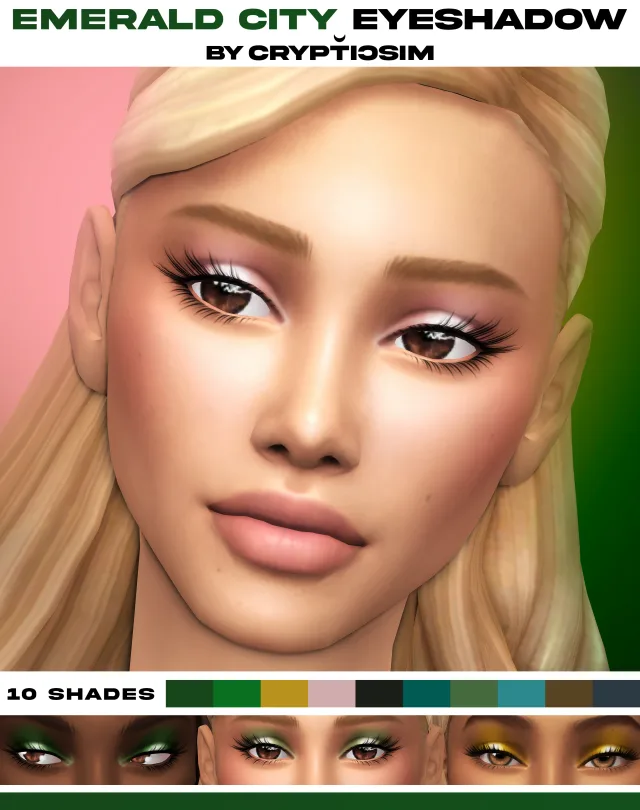 Vista previa de The emerald city palette, maquillaje de crypticsim para Los Sims 4.