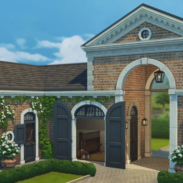 Vista previa de The first part of the horse stables inspired by, mascotas de felixandresims para Los Sims 4.