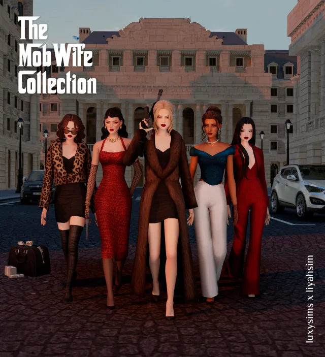 Vista previa de The Mob Wife colección - By @luxysims & @liyahsim, ropa de luxysims para Los Sims 4.