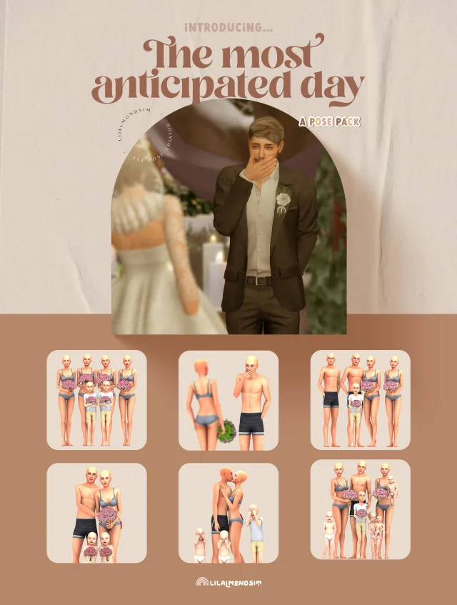 Vista previa de The most anticipated day — 𝒑𝒐𝒔𝒆 𝒑𝒂𝒄𝒌, poses de lilalmondsim para Los Sims 4.