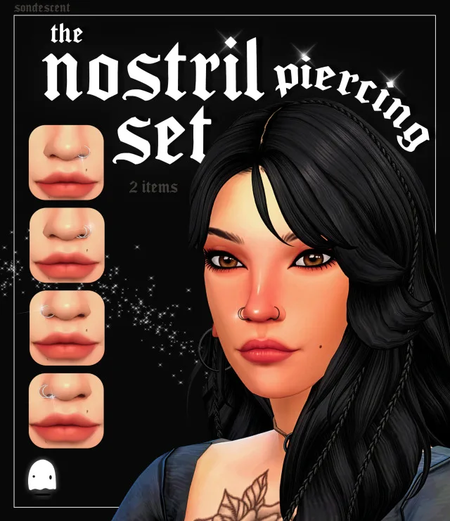 Vista previa de The nostril piercing set, crear un sim de sondescent para Los Sims 4.