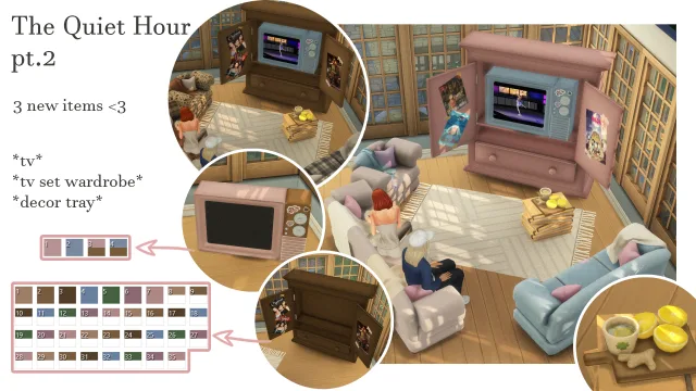 Vista previa de The quiet hour pt2 comes with a tv tv, construir y comprar de tamsiecc para Los Sims 4.