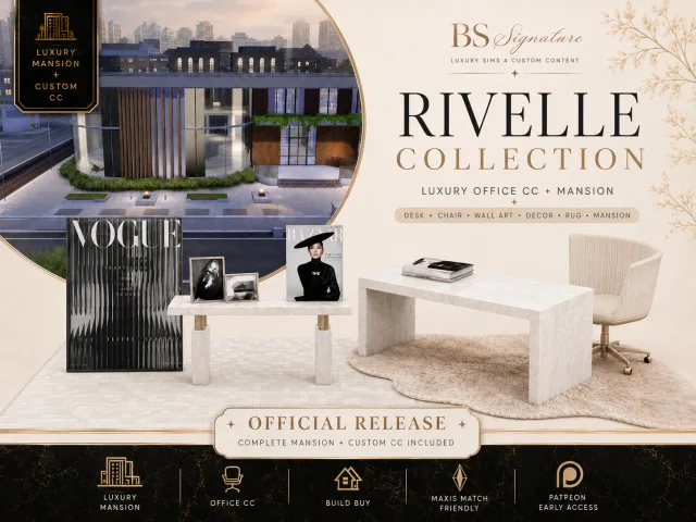 Vista previa de The rivelle mansion fully built contemporary, construir y comprar de bs-signature para Los Sims 4.
