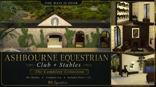 Vista previa de THE WAIT IS OVER — ASHBOURNE EQUESTRIAN CLUB + STABLES, mascotas de bs-signature para Los Sims 4.