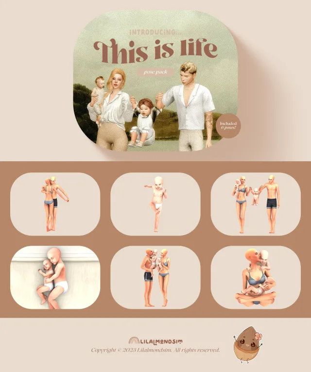 Vista previa de This is life— 𝒑𝒐𝒔𝒆 𝒑𝒂𝒄𝒌, poses de lilalmondsim para Los Sims 4.