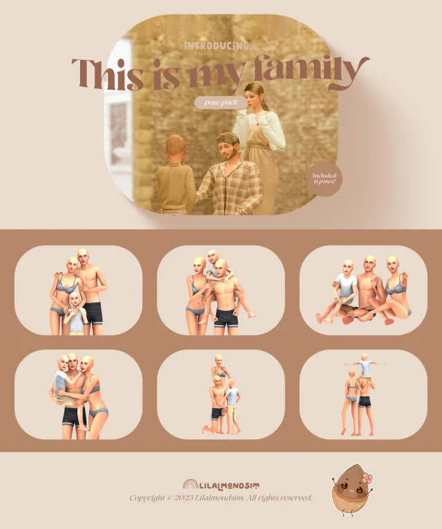 Vista previa de This is my family— 𝒑𝒐𝒔𝒆 𝒑𝒂𝒄𝒌, poses de lilalmondsim para Los Sims 4.