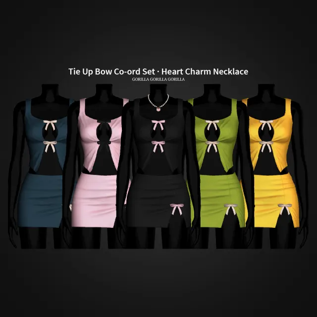 Vista previa de Tie Up Bow Co-ord Set · Heart Charm Necklace, accesorios de gorillax3-cc para Los Sims 4.