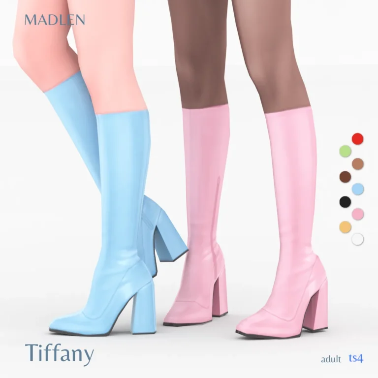 Vista previa de Tiffany boots square toed boots with chunky heels, zapatos de madlensims para Los Sims 4.