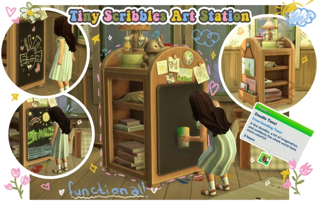 Vista previa de Tiny Scribbles Art Station!(Functional)︎, construir y comprar de tamsiecc para Los Sims 4.