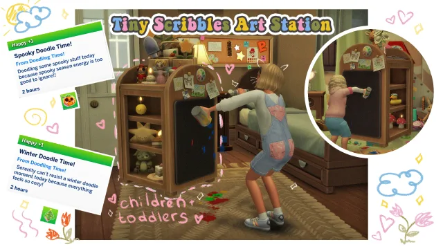 Vista previa de Tiny Scribbles Art Station!(UPDATE)︎, construir y comprar de tamsiecc para Los Sims 4.