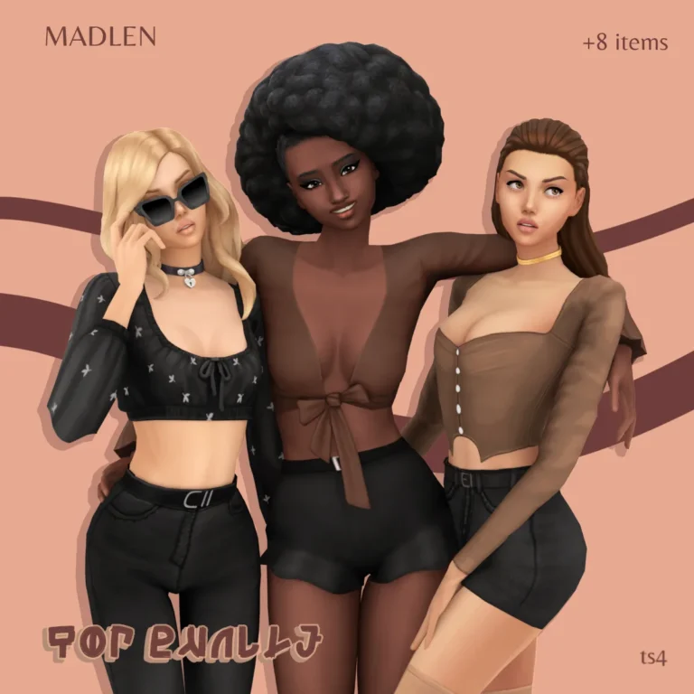 Vista previa de Top bundle a colección of 8 top clothing items, ropa de madlensims para Los Sims 4.