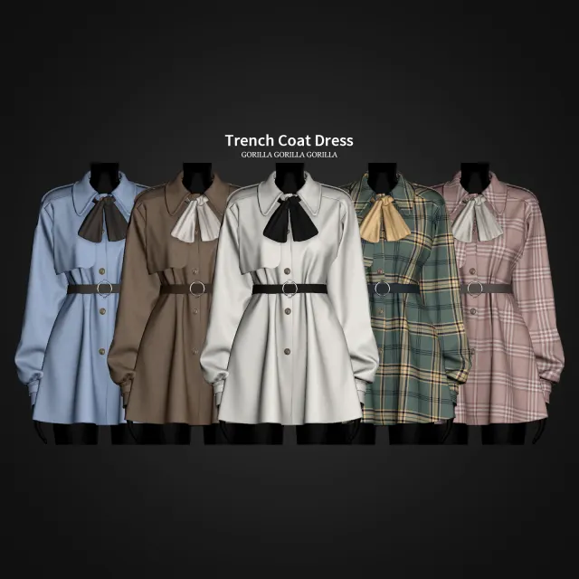 Vista previa de Trench Coat vestido, ropa de gorillax3-cc para Los Sims 4.