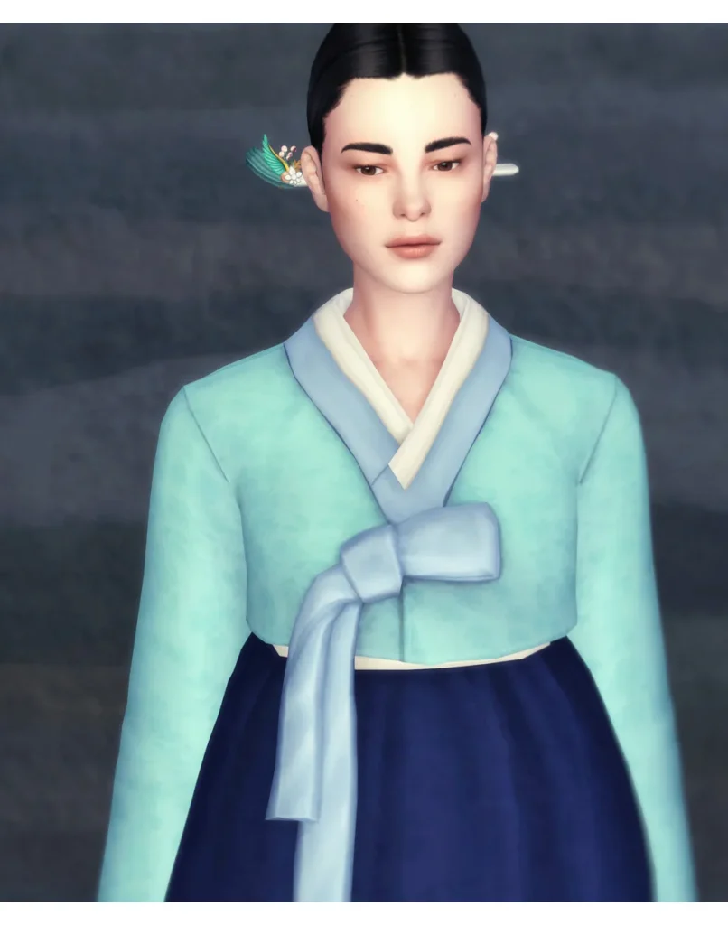 Vista previa de Trendy ‘Hanbok' III (30 color), cabello de rustys-cc para Los Sims 4.