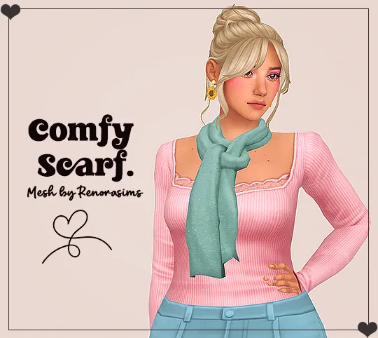Vista previa de Ts4] comfy scarf - by renorasims ︎, ropa de lina-cherie para Los Sims 4.