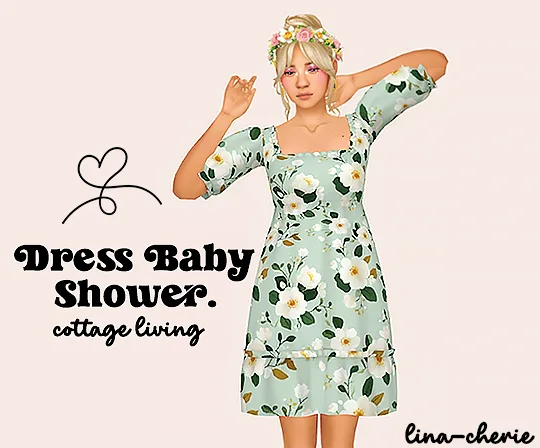 Vista previa de Ts4] cottage living - baby shower vestido ︎, ropa de lina-cherie para Los Sims 4.