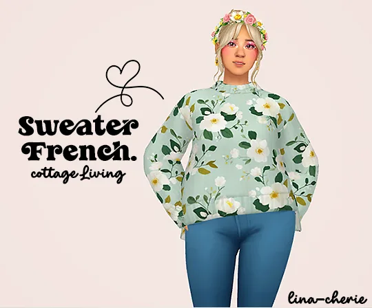 Vista previa de Ts4] cottage living - sweater french, ropa de lina-cherie para Los Sims 4.