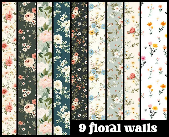 Vista previa de Ts4] girl on the moon - 9 floral wallpapers, contenido personalizado de lina-cherie para Los Sims 4.