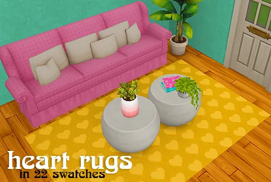 Vista previa de Ts4] heart rugs - in 22 swatches, contenido personalizado de lina-cherie para Los Sims 4.