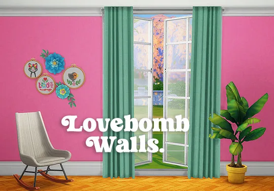 Vista previa de Ts4] Lovebomb walls - in 20 colors ︎, contenido personalizado de lina-cherie para Los Sims 4.