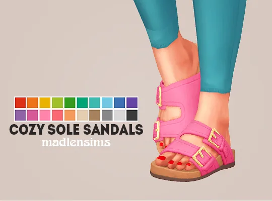 Vista previa de Ts4] madlensims cozy sole sandalias - recolors, zapatos de lina-cherie para Los Sims 4.