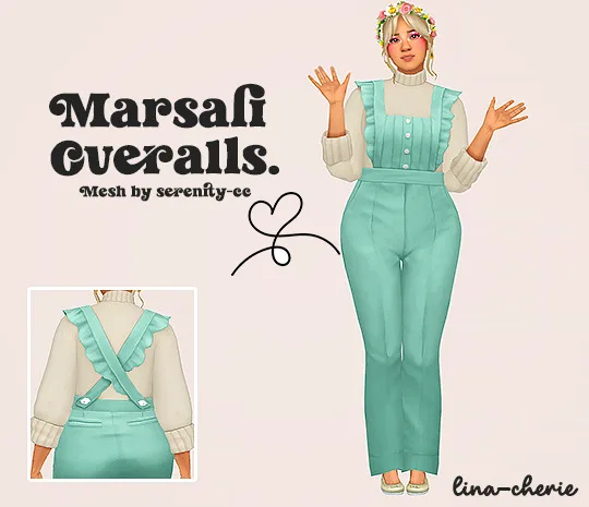 Vista previa de Ts4] marsali overalls - serenity-cc ︎, ropa de lina-cherie para Los Sims 4.