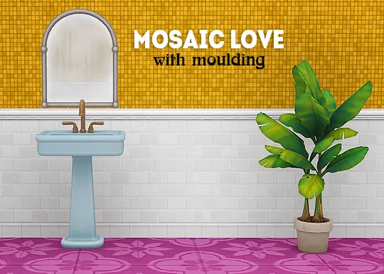 Vista previa de Ts4] mosaic love with moulding - 22 walls, contenido personalizado de lina-cherie para Los Sims 4.