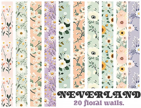 Vista previa de Ts4] neverland - 20 floral pastel walls ︎, contenido personalizado de lina-cherie para Los Sims 4.