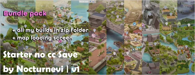 Vista previa de Ts4 Starter No CC Save File, mundos de nocturne-vi para Los Sims 4.