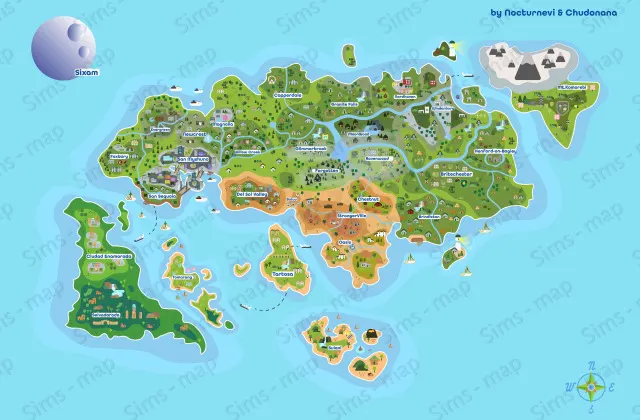 Vista previa de Ts4 World Map | Loading Screen | Main Menu, mundos de nocturne-vi para Los Sims 4.