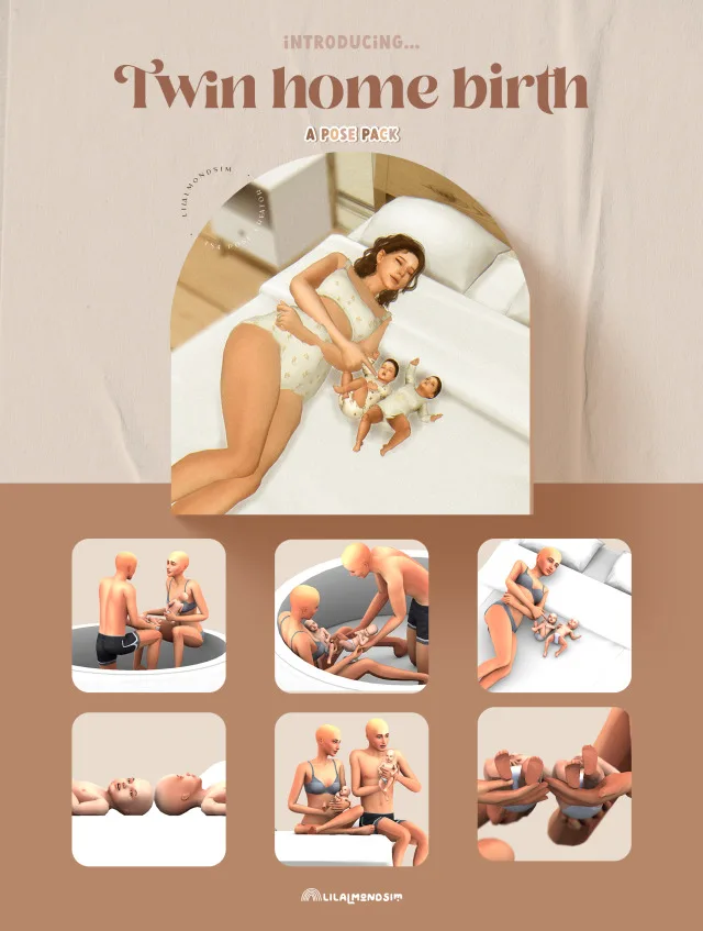 Vista previa de Twin home birth β ππππ ππππ, poses de lilalmondsim para Los Sims 4.