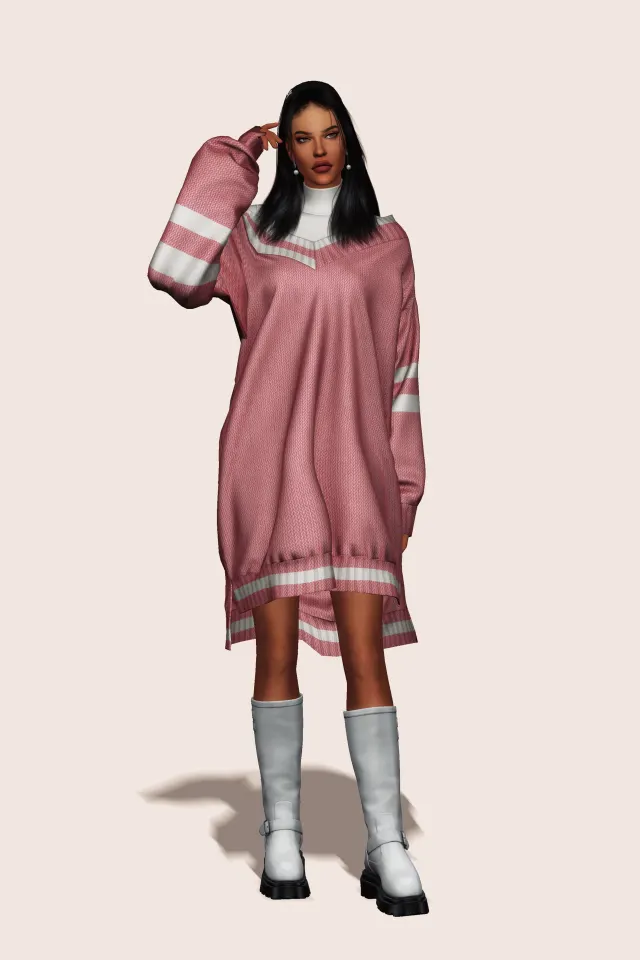 Vista previa de V-Neck Sweater vestido w Turtleneck, ropa de gorillax3-cc para Los Sims 4.