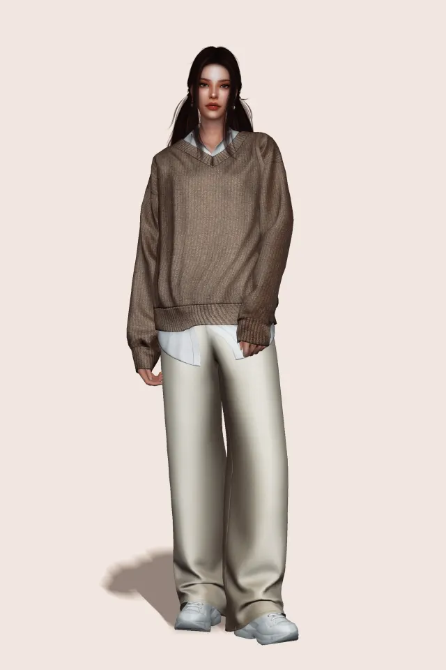 Vista previa de V-Neck Sweater w Shirt AF, ropa de gorillax3-cc para Los Sims 4.