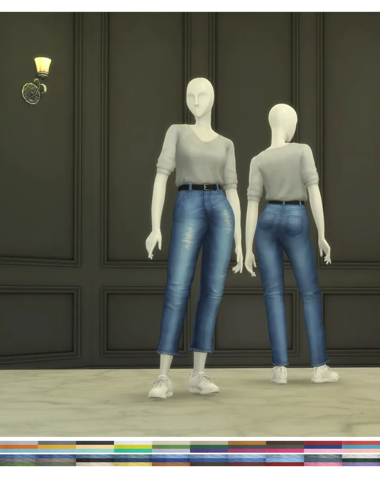 Vista previa de V-shape T-Shirt & Basic Jeans III (30 color), ropa de rustys-cc para Los Sims 4.