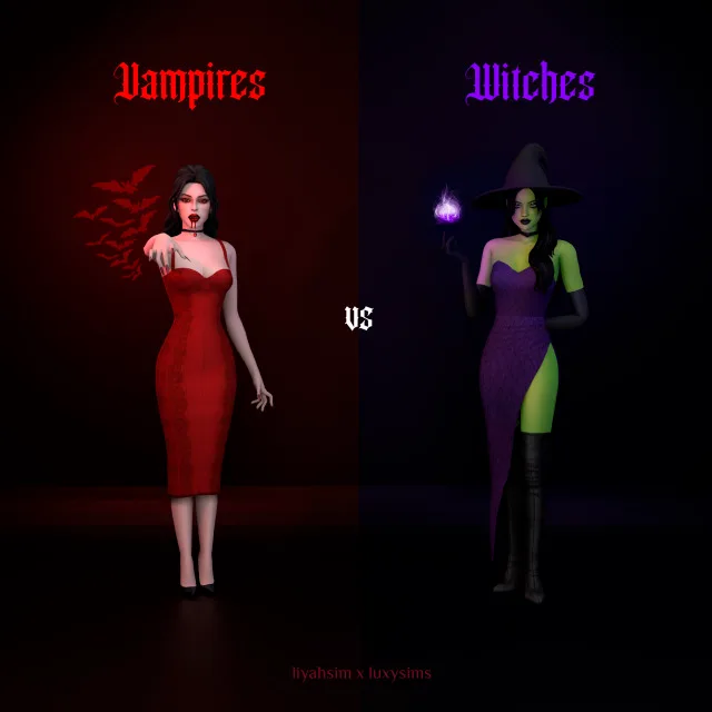 Vista previa de Vampires vs Witches colección - Formal conjunto, ropa de luxysims para Los Sims 4.