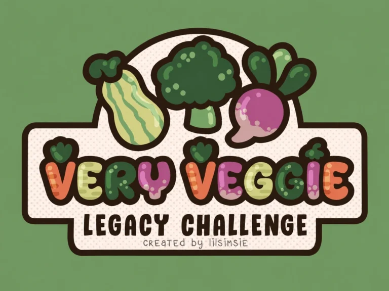 Logo de Very Veggie Legacy Challenge con vegetales ilustrados y letras de colores sobre fondo verde.
