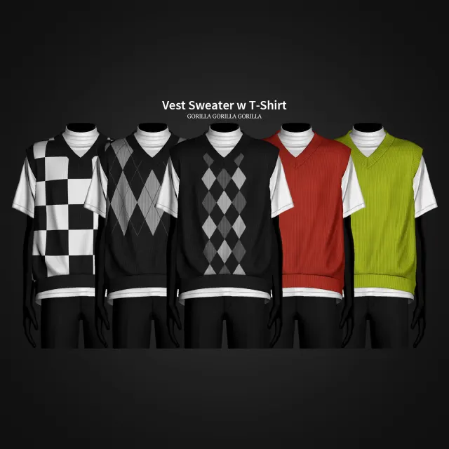Vista previa de Vest Sweater w T-Shirt, ropa de gorillax3-cc para Los Sims 4.